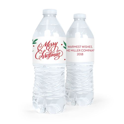 Personalized Bonnie Marcus Christmas Holly-day Joy Water Bottle Labels (5 Labels)