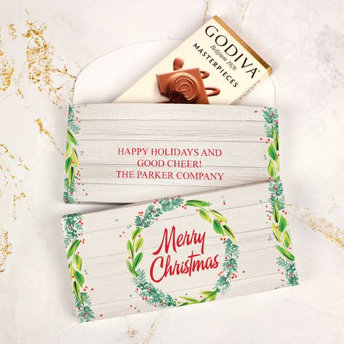 Deluxe Personalized Bonnie Marcus Festive Foliage Christmas Godiva Chocolate Bar in Gift Box