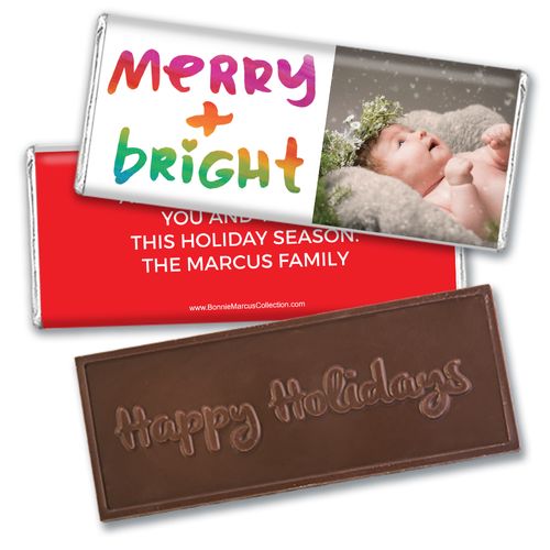 Personalized Bonnie Marcus Very Merry Photo Christmas Embossed Chocolate Bar & Wrapper