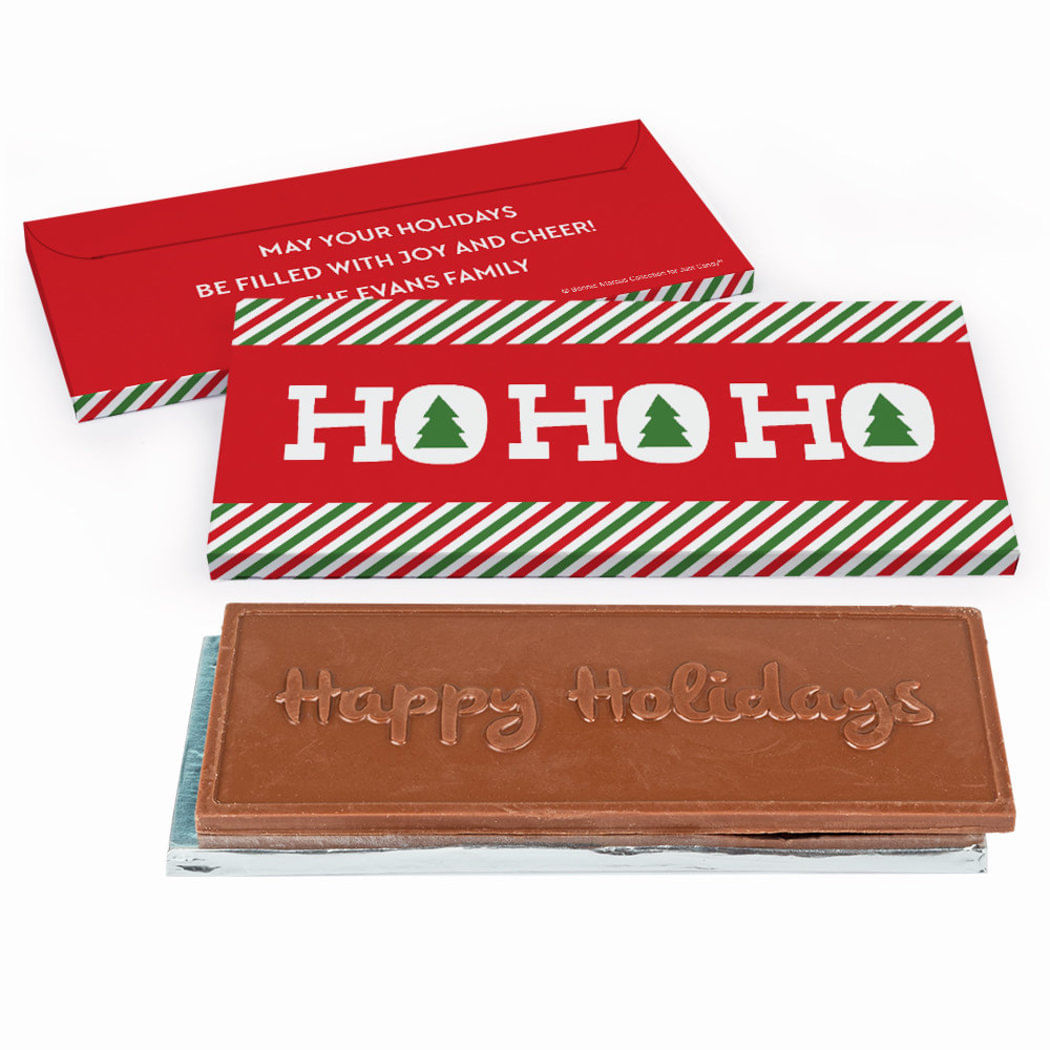 Deluxe Personalized Ho Ho Ho's Christmas Chocolate Bar in Gift Box ...