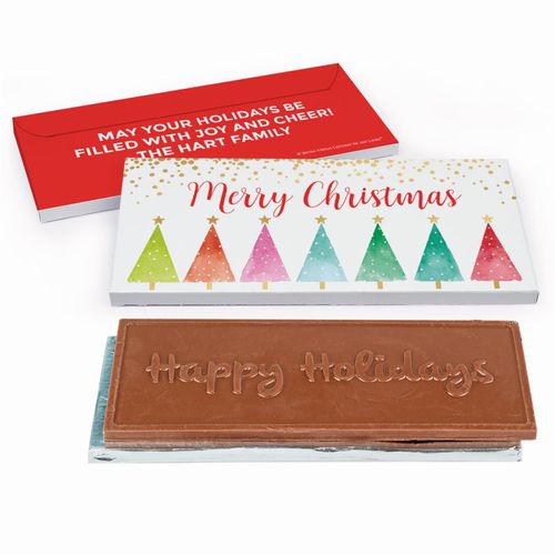 Deluxe Personalized Shimmering Pines Christmas Chocolate Bar in Gift Box
