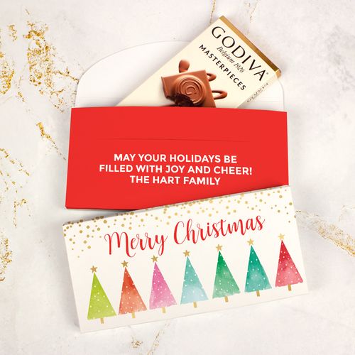 Deluxe Personalized Bonnie Marcus Shimmering Pines Christmas Godiva Chocolate Bar in Gift Box