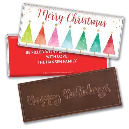 Personalized Bonnie Marcus Embossed Chocolate Bar - Christmas Shimmering Pines