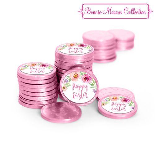 Bonnie Marcus Collection Easter Pink Flowers Chocolate Coins with Stickers (84 Pack)