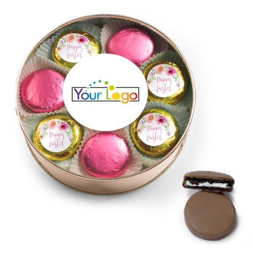Add Your Logo Easter Pink Flowers Chocolate Covered Oreo Cookies Extra-Large Plastic Tin