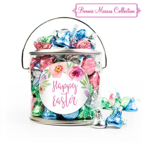 Easter Pink Flowers Silver Paint Can with Sticker - 12oz Spring Mix Kisses