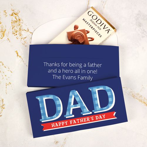 Personalized Plaid Father's Day Godiva Chocolate Bar in Gift Box