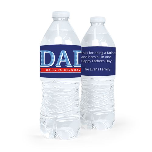 Personalized Father's Day Plaid Water Bottle Labels (5 Labels)
