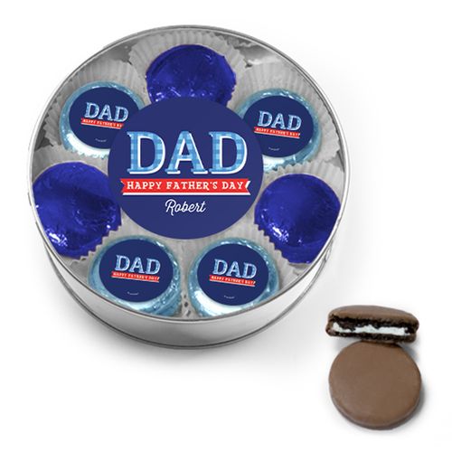 Personalized Bonnie Marcus Collection Father's Day Chocolate Covered Oreo Cookies XL Silver Plastic Tin
