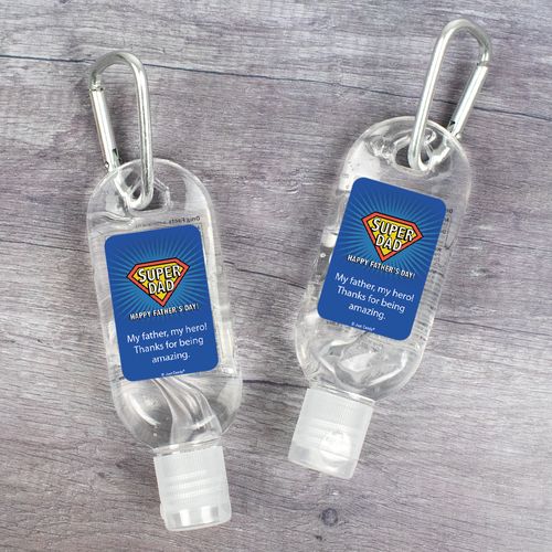 Personalized Father's Day Super Dad Hand Sanitizer with Carabiner - 1 fl. Oz.