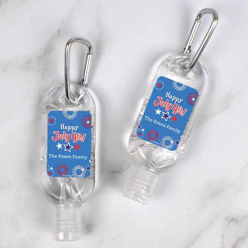 Personalized Independence Day Fireworks Hand Sanitizer with Carabiner - 1 fl. Oz.