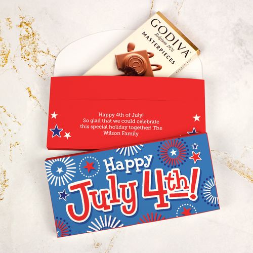 Personalized Fireworks Independence Day Godiva Chocolate Bar in Gift Box