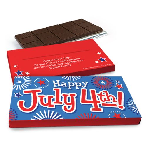 Deluxe Personalized Fireworks Independence Day Chocolate Bar in Gift Box (3oz Bar)