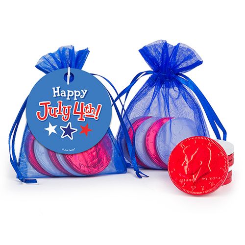 Bonnie Marcus Independence Day Fireworks Milk Chocolate Coins in Organza Bags with Gift Tag