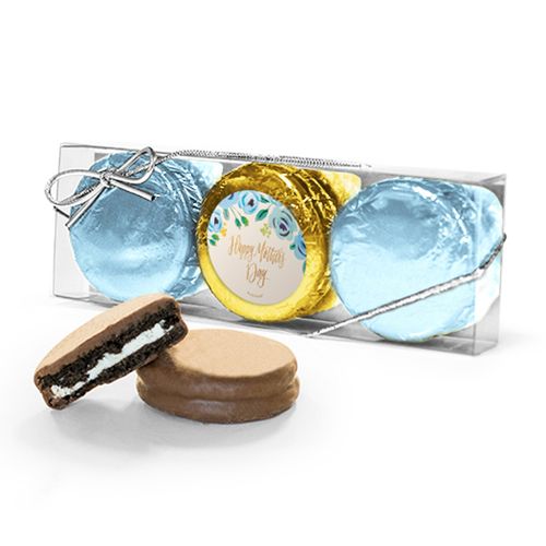 Bonnie Marcus Collection Blue Flowers Mother's Day 3PK Chocolate Covered Oreo Cookies