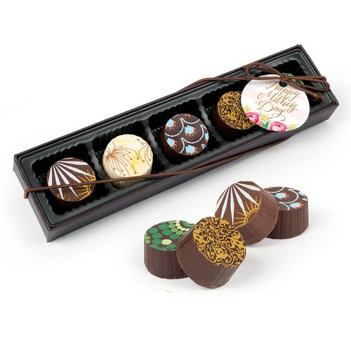Bonnie Marcus Mother's Day Pink Flowers Gourmet Chocolate Truffle Gift Box (5 Truffles)
