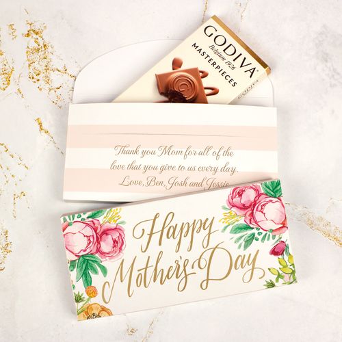 Personalized Pink Flowers Mother's Day Godiva Chocolate Bar in Gift Box