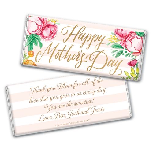 Personalized Bonnie Marcus Mother's Day Pink Flowers Chocolate Bar Wrappers Only
