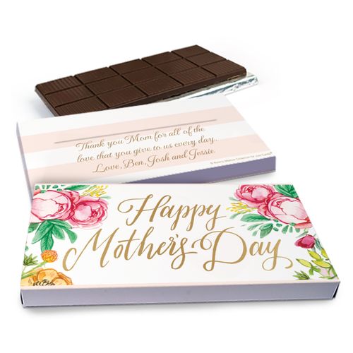 Deluxe Personalized Pink Flowers Mother's Day Chocolate Bar in Gift Box (3oz Bar)