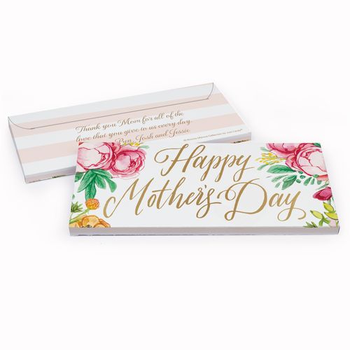 Deluxe Personalized Pink Flowers Mother's Day Chocolate Bar in Gift Box