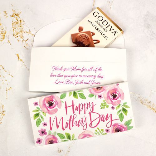 Personalized Pink Flowers Mother's Day Godiva Chocolate Bar in Gift Box