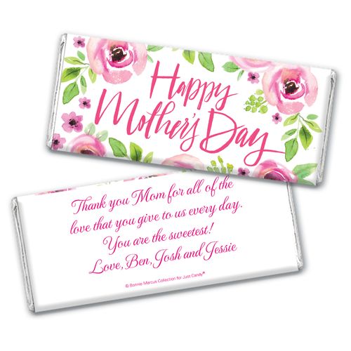 Personalized Bonnie Marcus Mother's Day Pink Floral Chocolate Bar Wrappers Only
