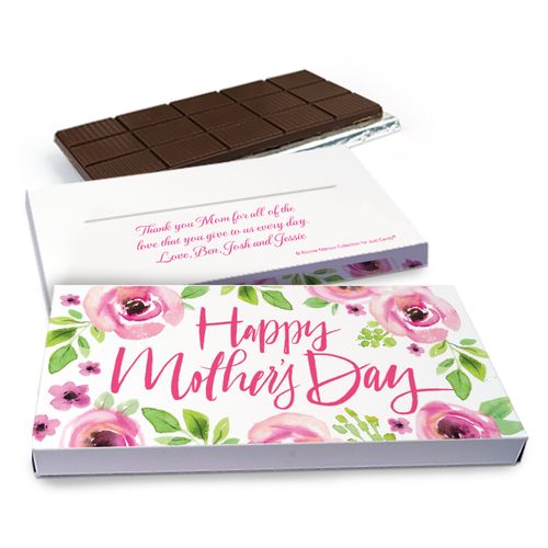 Deluxe Personalized Pink Floral Mother's Day Chocolate Bar in Gift Box (3oz Bar)
