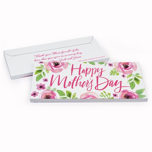 Deluxe Personalized Pink Floral Mother's Day Chocolate Bar in Gift Box