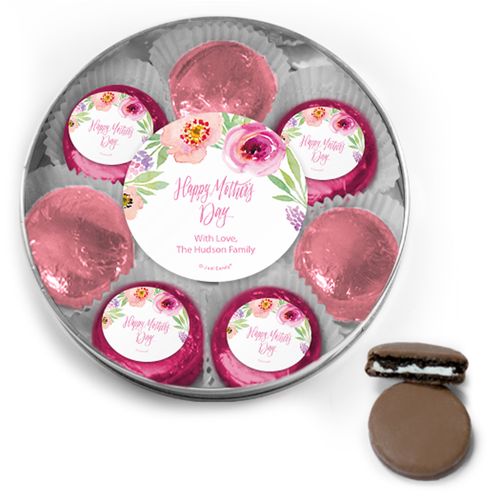 Personalized Bonnie Marcus Collection Mother's Day Chocolate Covered Oreo Cookies Large Silver Plastic Tin