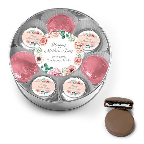 Personalized Bonnie Marcus Collection Mother's Day Chocolate Covered Oreo Cookies XL Silver Plastic Tin