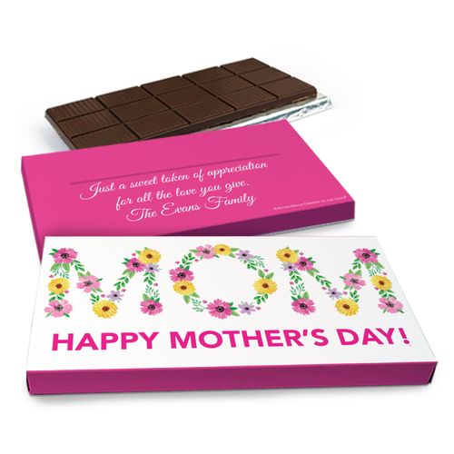 Deluxe Personalized Floral Mom Mother's Day Chocolate Bar in Gift Box (3oz Bar)