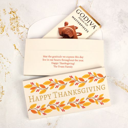 Deluxe Personalized Bonnie Marcus Thanksgiving Giving Thanks Godiva Chocolate Bar in Gift Box