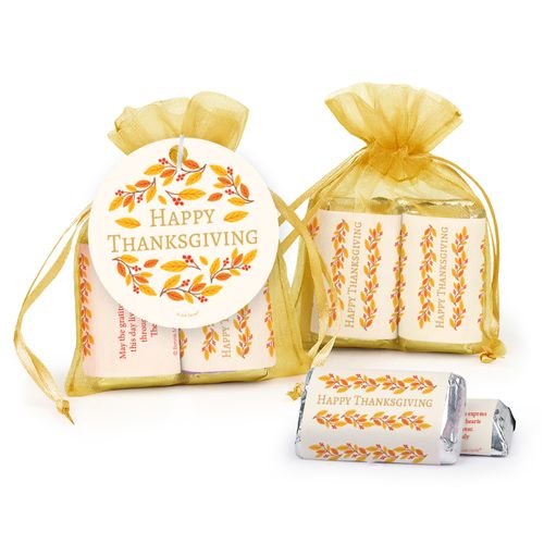 Personalized Thanksgiving Giving Thanks Hershey's Miniatures in Organza Bags with Gift Tag