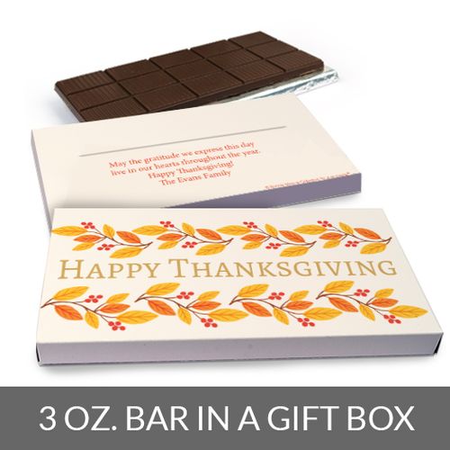 Deluxe Personalized Bonnie Marcus Giving Thanks Thanksgiving Chocolate Bar in Gift Box (3oz Bar)