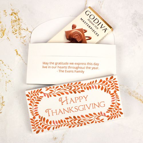 Deluxe Personalized Bonnie Marcus Thanksgiving Leaves Godiva Chocolate Bar in Gift Box
