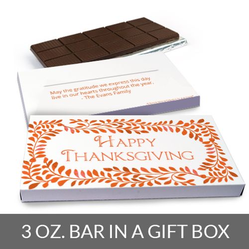 Deluxe Personalized Bonnie Marcus Fall Leaves Thanksgiving Chocolate Bar in Gift Box (3oz Bar)