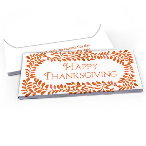 Deluxe Personalized Bonnie Marcus Fall Leaves Thanksgiving Candy Bar Favor Box