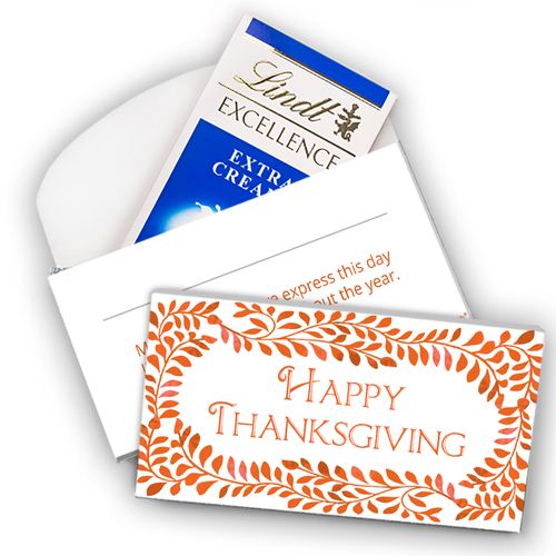 Deluxe Personalized Leaves Thanksgiving Lindt Chocolate Bar in Gift Box (3.5oz)