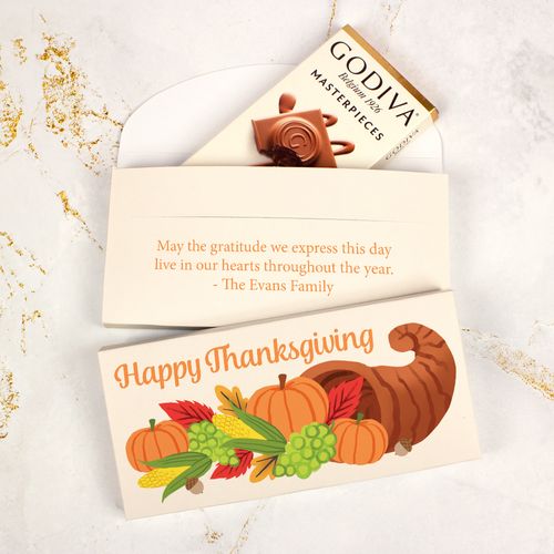 Deluxe Personalized Bonnie Marcus Thanksgiving Cornucopia Godiva Chocolate Bar in Gift Box