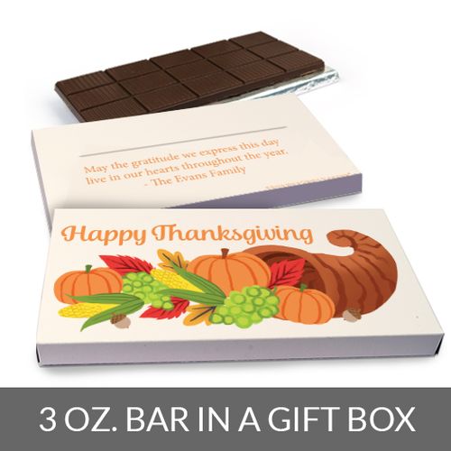 Deluxe Personalized Bonnie Marcus Cornucopia Thanksgiving Chocolate Bar in Gift Box (3oz Bar)