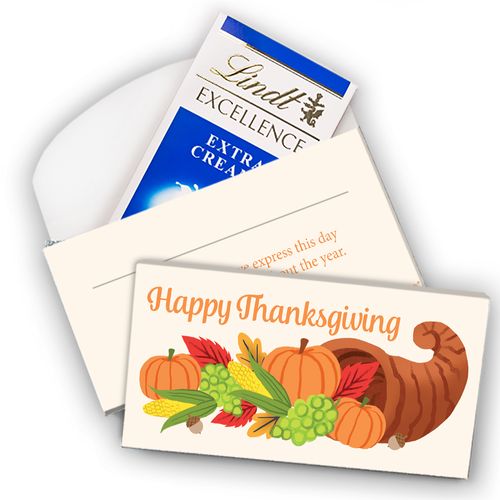 Deluxe Personalized Cornucopia Thanksgiving Lindt Chocolate Bar in Gift Box (3.5oz)