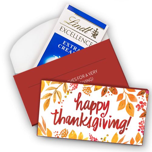 Deluxe Personalized Fall Foliage Thanksgiving Lindt Chocolate Bar in Gift Box (3.5oz)