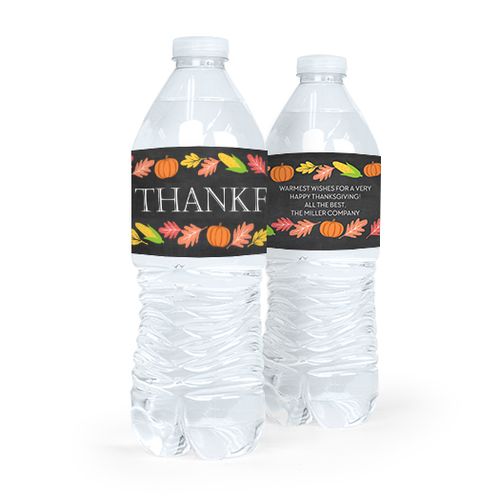 Personalized Bonnie Marcus Thanksgiving Thankful Chalkboard Water Bottle Labels (5 Labels)
