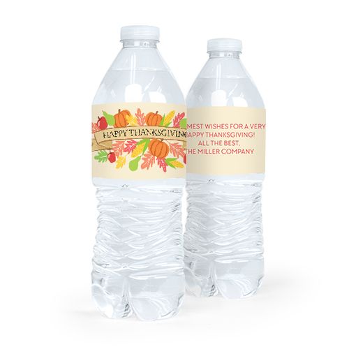Personalized Bonnie Marcus Thanksgiving Happy Harvest Water Bottle Labels (5 Labels)