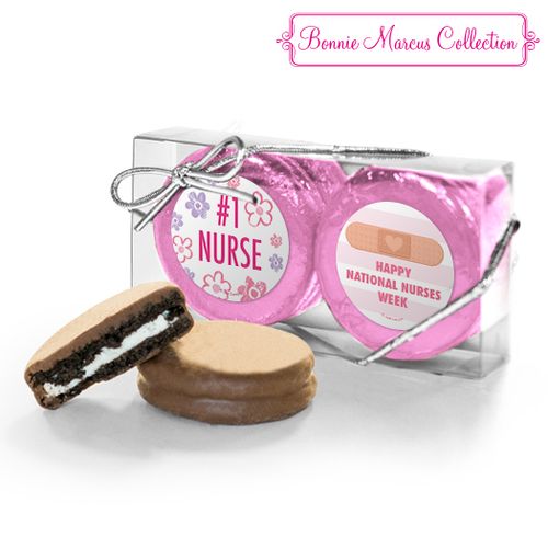 Bonnie Marcus Collection Nurse Appreciation Stripes & Flowers 2PK Chocolate Covered Oreo Cookies
