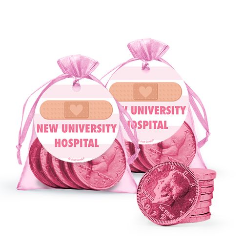 Personalized Bonnie Marcus Nurse Appreciation Heart Bandage Organza Bag, Gift tag with Milk Chocolate Coins