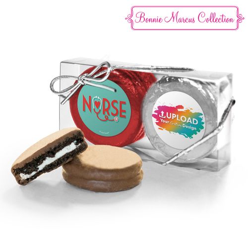 Personalized Nurse Appreciation Add Your Logo Heart Stethoscope 2PK Chocolate Covered Oreo Cookies