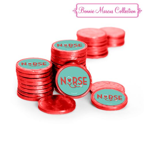 Nurse Appreciation Heart Stethoscope Chocolate Coins with Stickers (84 Pack)