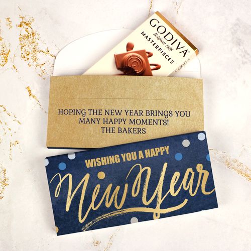 Deluxe Personalized New Years Eve Midnight Celebration Godiva Chocolate Bar in Gift Box
