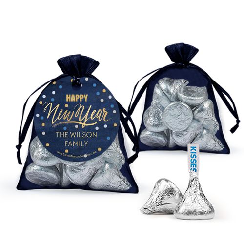 Personalized Bonnie Marcus New Year's Eve Midnight Celebration Hershey's Kisses in Organza Bags with Gift Tag